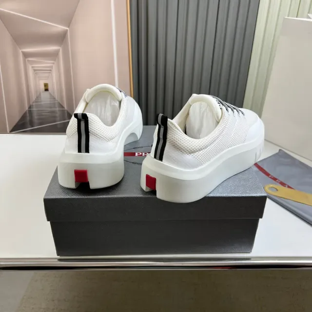 Prada White Red Mesh Upper Platform Sole Chunky Sneakers 6