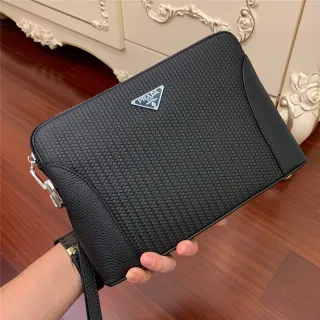 Prada Woven Leather Black Envelope Clutch