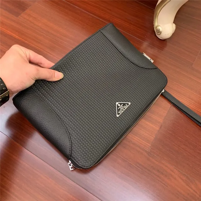 Prada Woven Leather Black Envelope Clutch 3