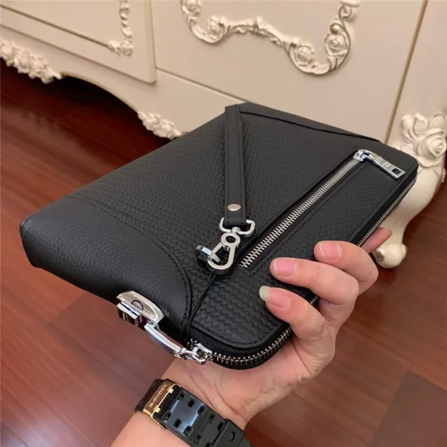 Prada Woven Leather Black Envelope Clutch 5