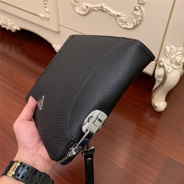 Prada Woven Leather Black Envelope Clutch 6