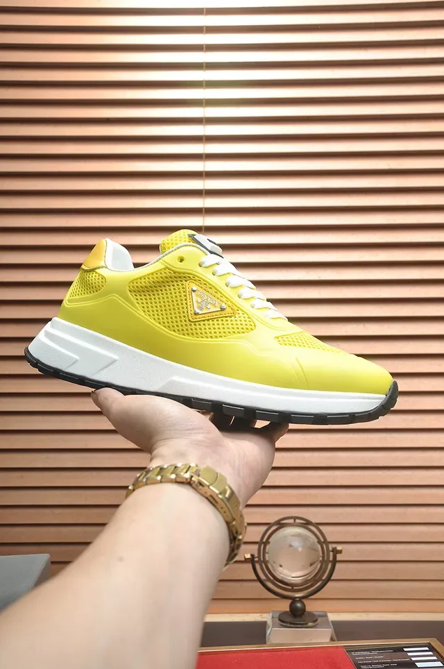 Prada Yellow White Mesh Upper Molded Synthetic Overlays Lifestyle Sneakers 2