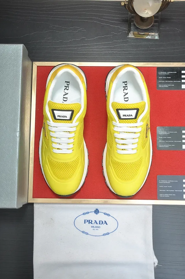 Prada Yellow White Mesh Upper Molded Synthetic Overlays Lifestyle Sneakers 3