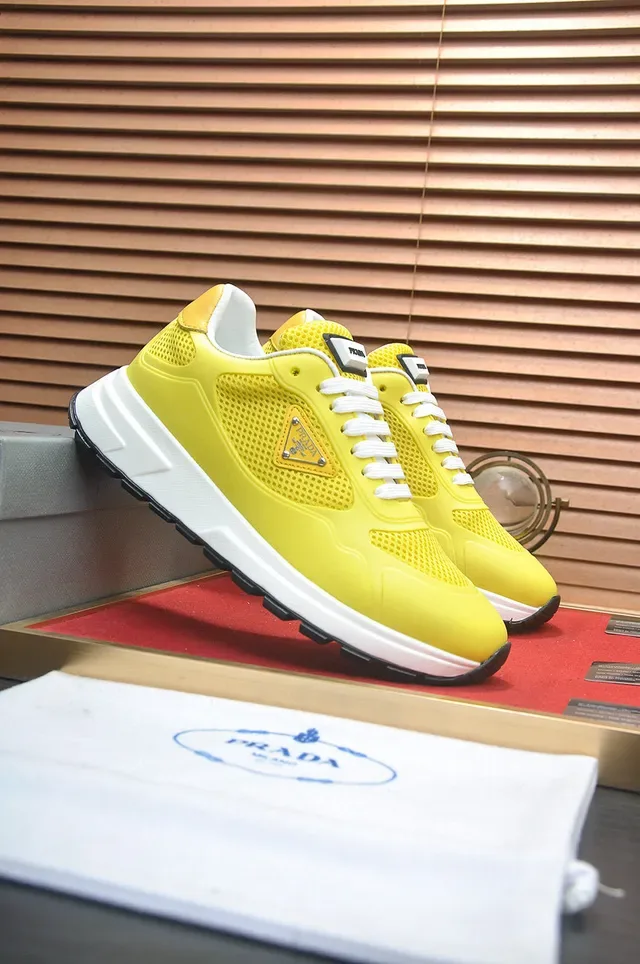 Prada Yellow White Mesh Upper Molded Synthetic Overlays Lifestyle Sneakers 4