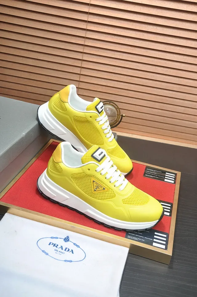 Prada Yellow White Mesh Upper Molded Synthetic Overlays Lifestyle Sneakers 5