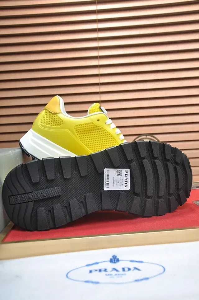 Prada Yellow White Mesh Upper Molded Synthetic Overlays Lifestyle Sneakers 6