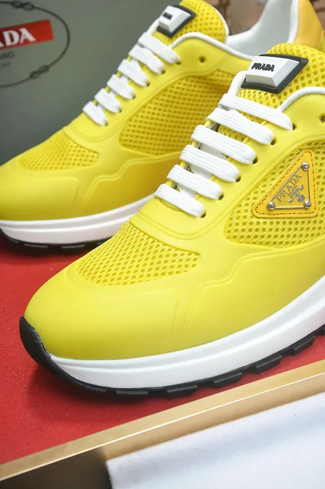Prada Yellow White Mesh Upper Molded Synthetic Overlays Lifestyle Sneakers 7