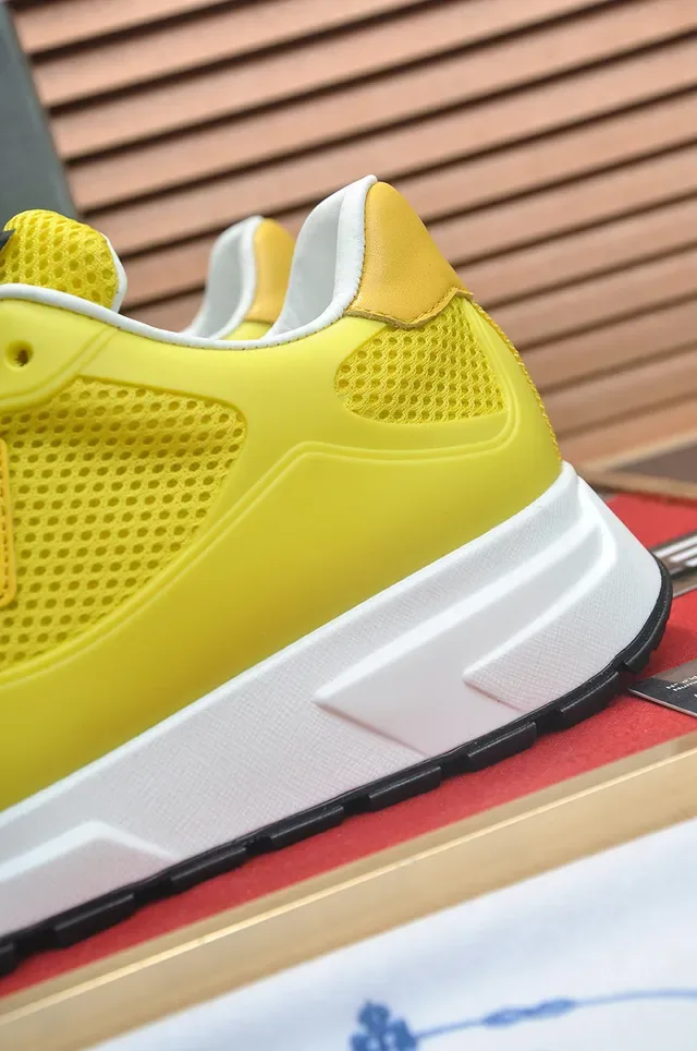 Prada Yellow White Mesh Upper Molded Synthetic Overlays Lifestyle Sneakers 8
