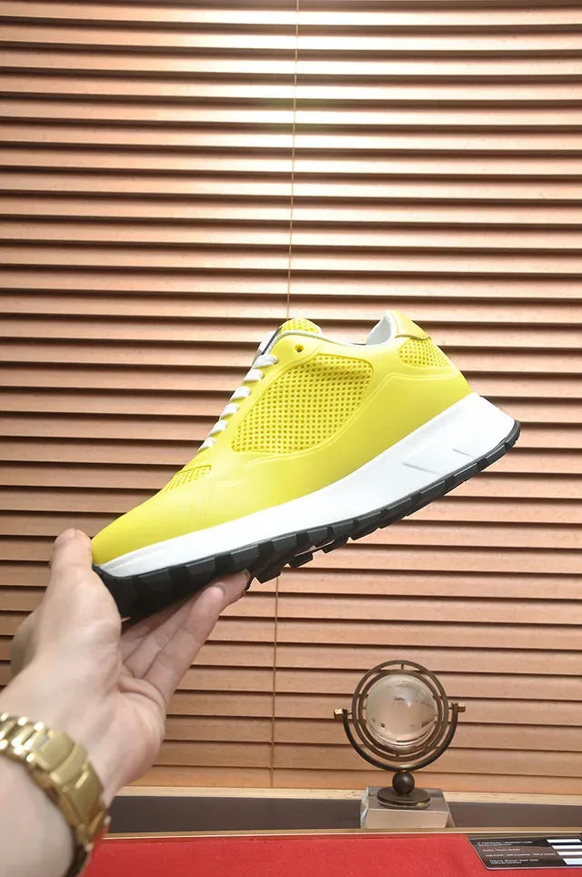 Prada Yellow White Mesh Upper Molded Synthetic Overlays Lifestyle Sneakers 9