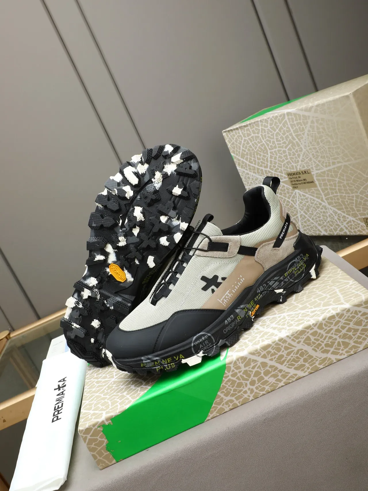 Premiata Beige and Black Mixed-Material Chunky Sole Lifestyle Sneakers 4