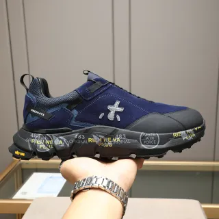 Premiata Navy Black Laceless Strap Closure Sculpted Rubber Midsole Chunky Sneakers