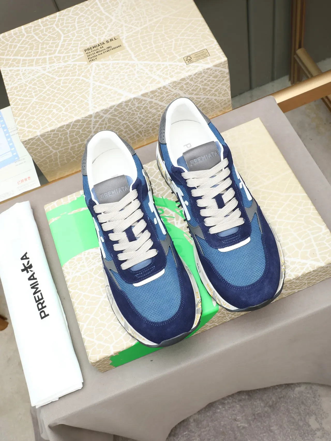 Premiata Navy Blue and White Mixed-Material Lifestyle Sneakers 2