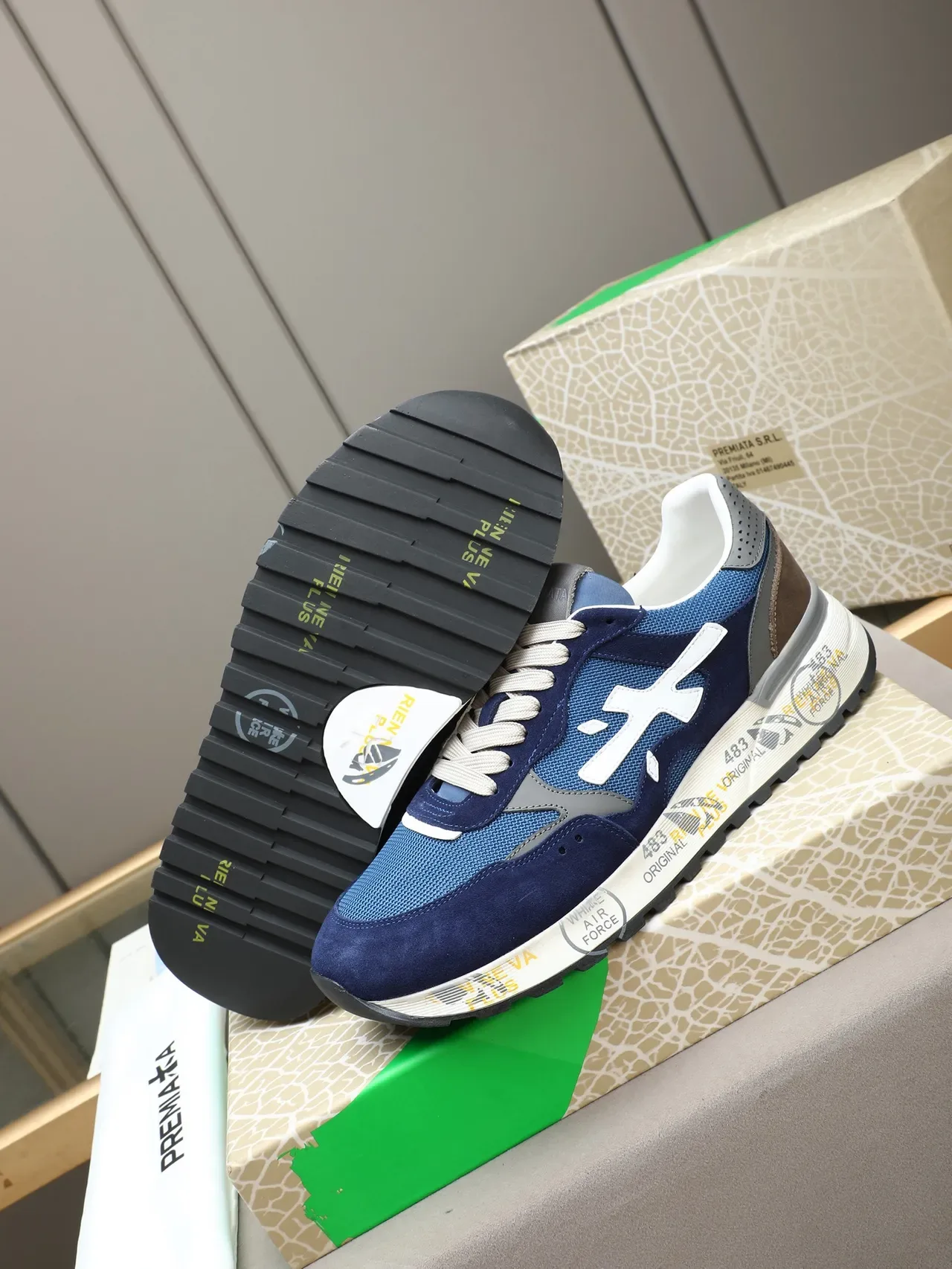 Premiata Navy Blue and White Mixed-Material Lifestyle Sneakers 4