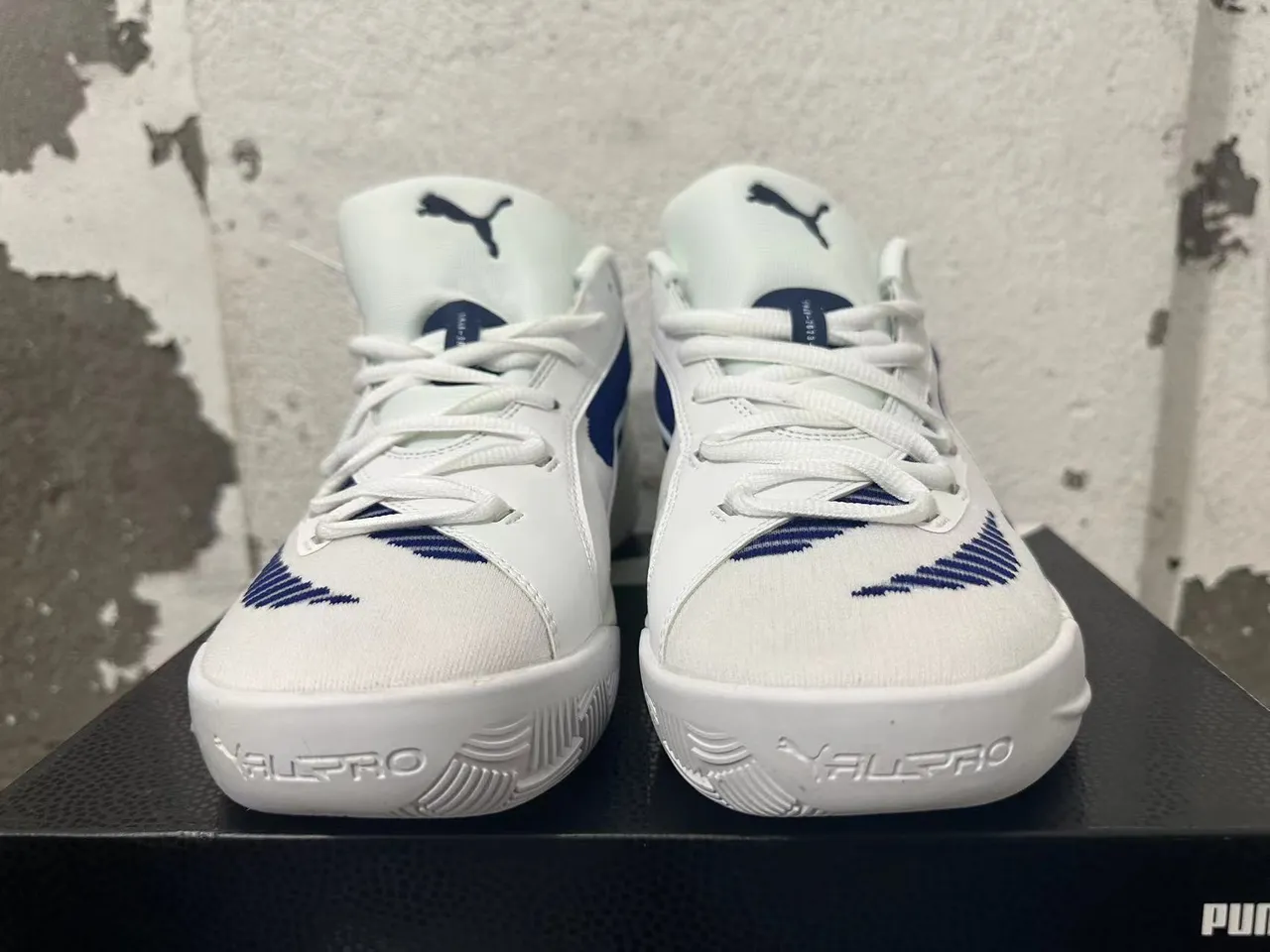 Puma All-Pro Nitro Blanco Azul Malla Capa Y Superior Sintético Suela Media Esculpida Zapatillas de Baloncesto 4