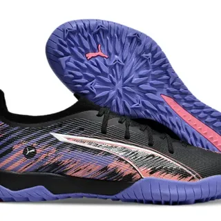 Puma Black Purple Low-Profile Knit Upper Asymmetrical Lacing Turf Soccer Shoes