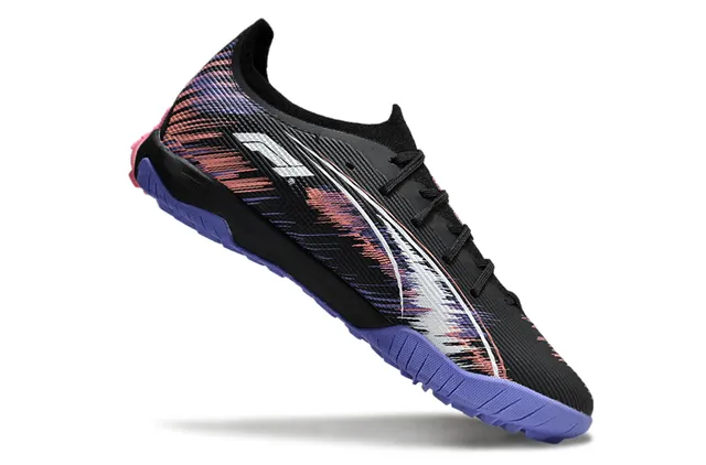 Puma Noir Violet Profil Bas Haut Tricoté Lacets Asymétriques Gazon Chaussures de Football 2