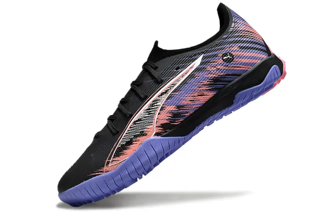Puma Noir Violet Profil Bas Haut Tricoté Lacets Asymétriques Gazon Chaussures de Football 3