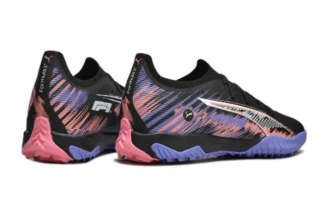 Puma Noir Violet Profil Bas Haut Tricoté Lacets Asymétriques Gazon Chaussures de Football 5