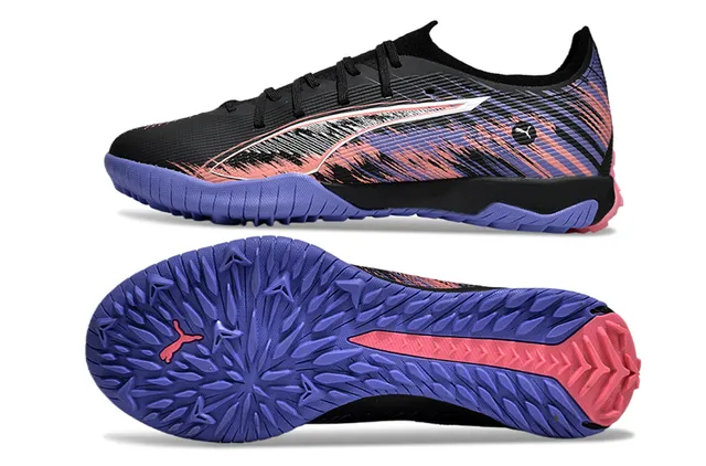 Puma Noir Violet Profil Bas Haut Tricoté Lacets Asymétriques Gazon Chaussures de Football 6