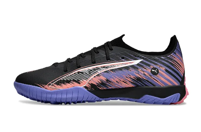Puma Noir Violet Profil Bas Haut Tricoté Lacets Asymétriques Gazon Chaussures de Football 7