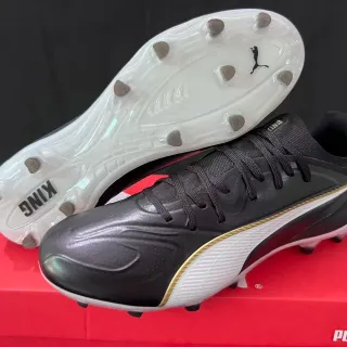 Puma Black White Leather Upper Midsole Stripe Firm-Ground Soccer Shoes