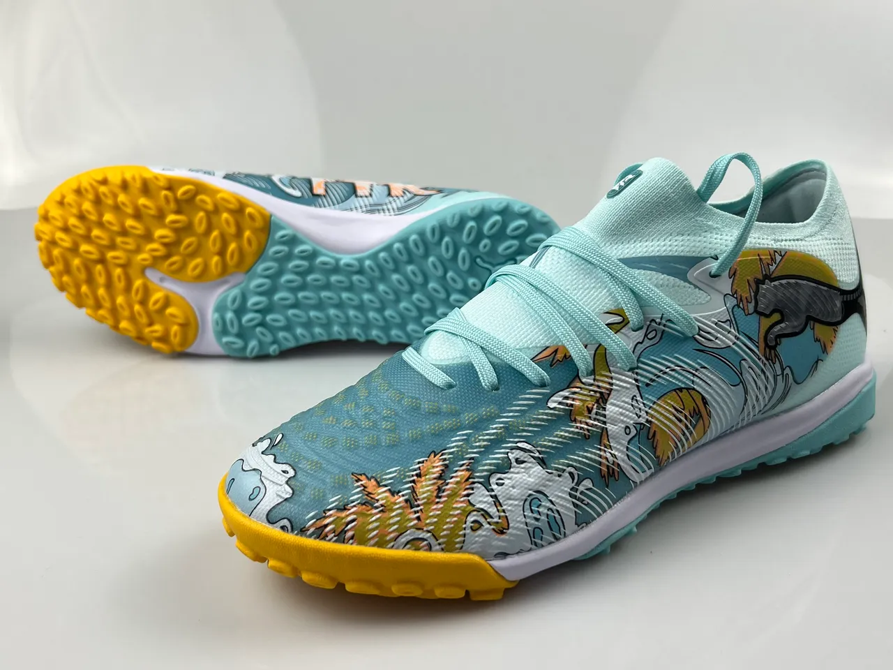 Puma Blue Multicolor Knit Upper Graphic-Print Side Panel Turf Soccer Shoes 9