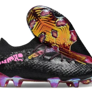 Puma Future Z Black Pink Knit Upper Iridescent Heel Cage Firm-Ground Soccer Shoes