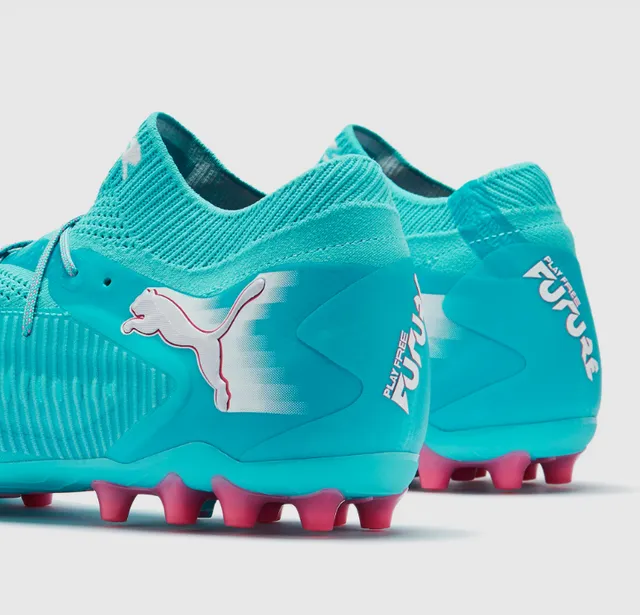 Puma Future Z Chaussures Football Bleu Rose Colier Chaussette Tricotée Upper Gradient Terrain Ferme 12