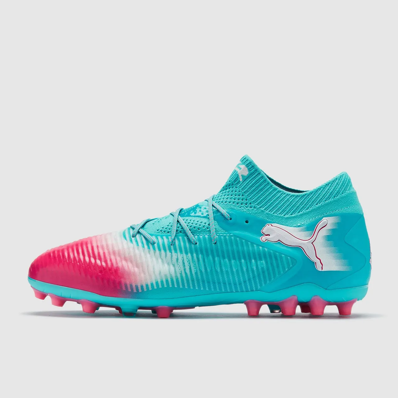 Puma Future Z Chaussures Football Bleu Rose Colier Chaussette Tricotée Upper Gradient Terrain Ferme 15