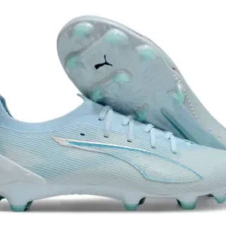 Puma Future Z Blue White Ribbed Knit Upper Translucent Mint-Green Studs Firm-Ground Soccer Shoes