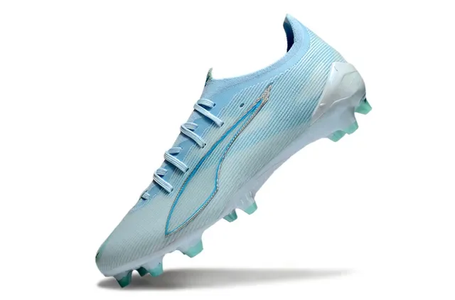 Puma Future Z Blue White Ribbed Knit Upper Translucent Mint-Green Studs Firm-Ground Soccer Shoes 3