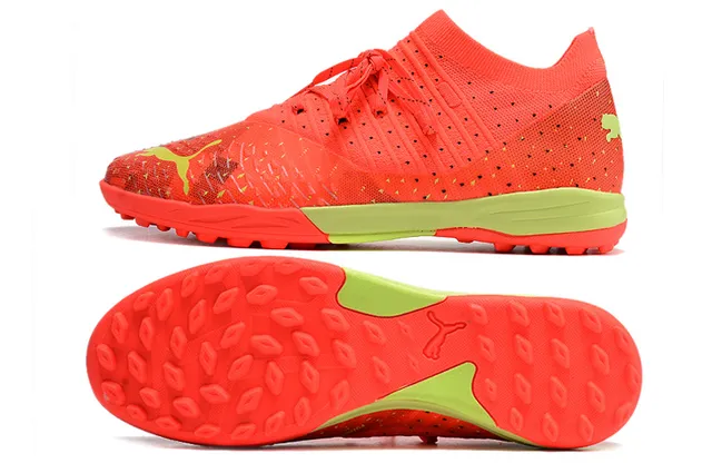 Puma Future Z أحذية كرة القدم برتقالي أخضر نسيج علوي مثقب تهوية للعشب الصناعي 16