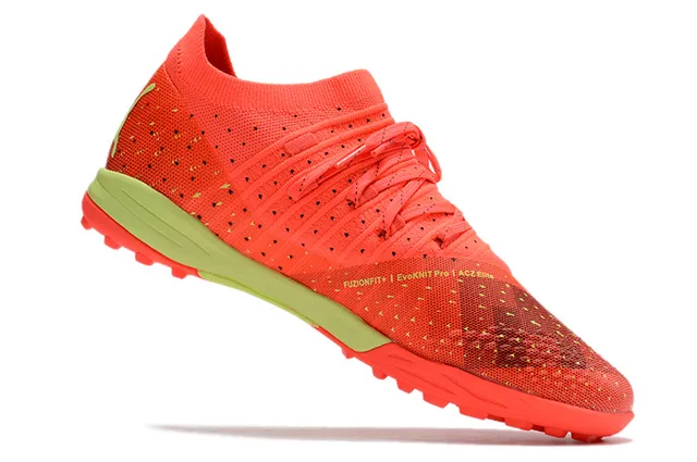 Puma Future Z أحذية كرة القدم برتقالي أخضر نسيج علوي مثقب تهوية للعشب الصناعي 17