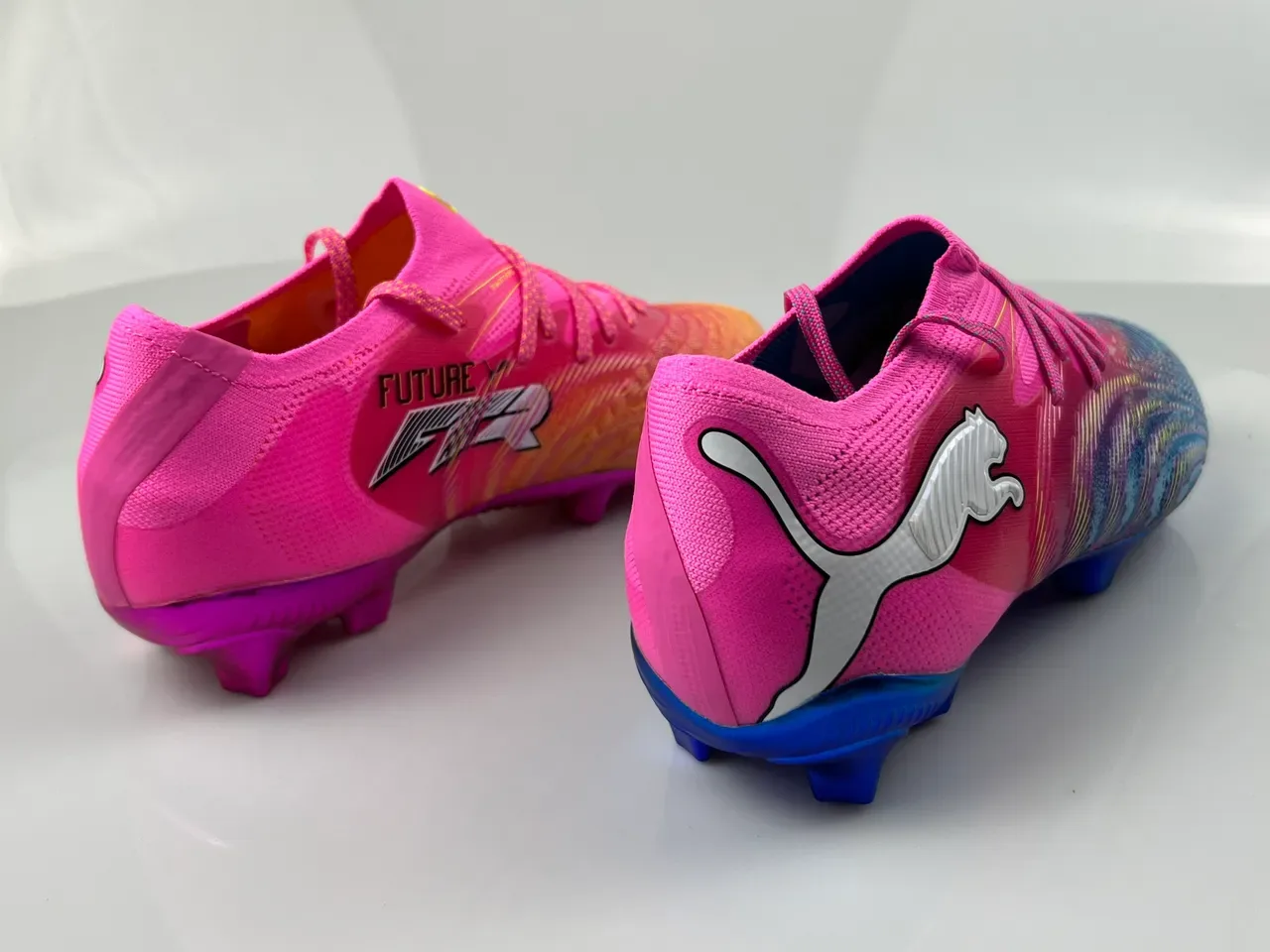 Puma Future Z Pink Multicolor Knitted Gradient Upper Sock-Fit Collar Firm-Ground Soccer Shoes 3
