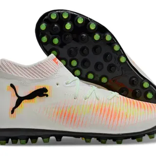 Puma White Orange High-Cut Sock-Fit Collar Dynamic Striped Upper Turf Soccer Shoes
