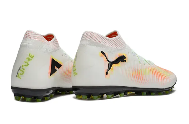 Puma Blanc Orange Haut-Coupé Col Ajustement Chaussette Rayures Dynamiques Haut Supérieur Gazon Chaussures de Football 5