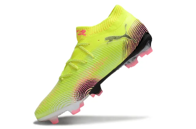 Puma Jaune Rose Partie supérieure synthétique côtelée Col en forme de chaussette Terrain ferme Chaussures de football 3