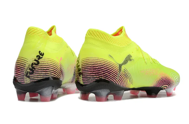 Puma Jaune Rose Partie supérieure synthétique côtelée Col en forme de chaussette Terrain ferme Chaussures de football 5