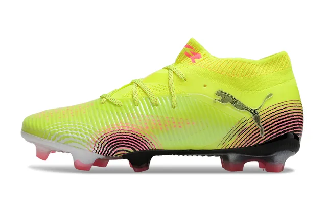 Puma Jaune Rose Partie supérieure synthétique côtelée Col en forme de chaussette Terrain ferme Chaussures de football 7