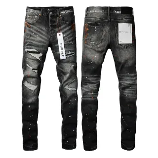 Purple Brand Distressed Paint-Splattered Slim-Fit Jeans