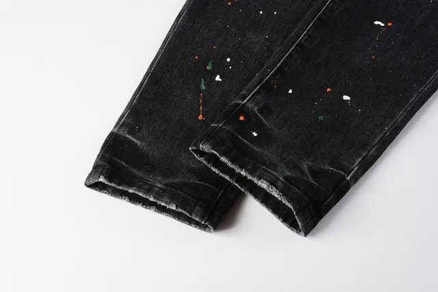 Purple Brand Distressed Paint-Splattered Slim-Fit Jeans 3