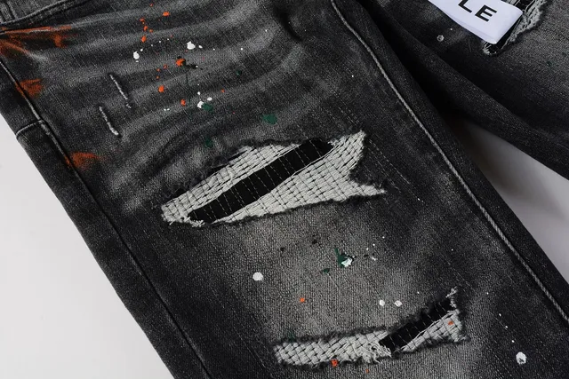 Purple Brand Distressed Paint-Splattered Slim-Fit Jeans 7
