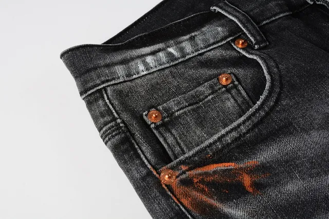 Purple Brand Distressed Paint-Splattered Slim-Fit Jeans 11