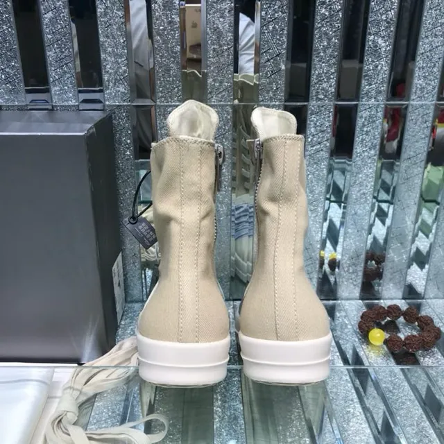 Rick Owens Beige Blue High-Top Canvas And Satin Panel Ankle Boots 2