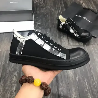 Rick Owens Black White Platform Sole Leather Toe Cap Lifestyle Sneakers
