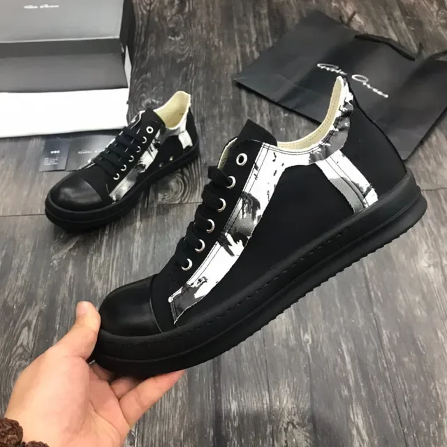 Rick Owens Black White Platform Sole Leather Toe Cap Lifestyle Sneakers 4