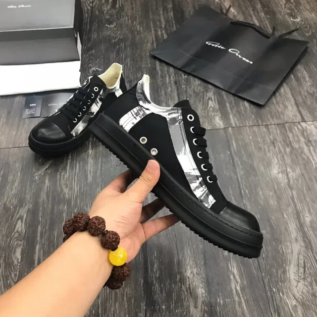 Rick Owens Black White Platform Sole Leather Toe Cap Lifestyle Sneakers 5