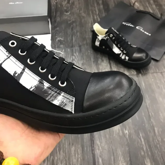 Rick Owens Black White Platform Sole Leather Toe Cap Lifestyle Sneakers 6