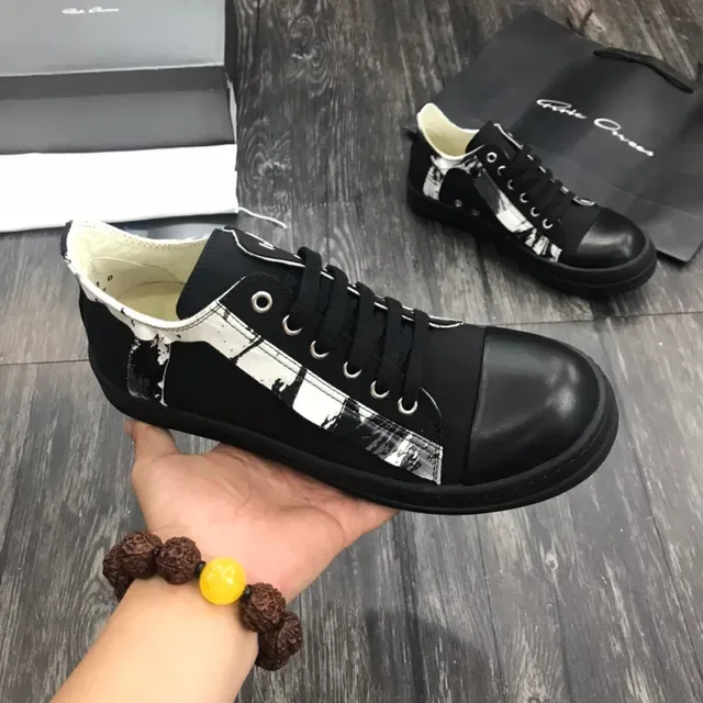 Rick Owens Black White Platform Sole Leather Toe Cap Lifestyle Sneakers 7
