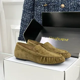 Saint Laurent Army Green Black Suede Moc-Toe Loafer